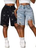 SC Diamond-Studded Solid-Color Denim Short OD-8784