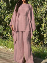 SC Solid Color Bat Sleeve Loose Casual Pants Suit HNIF-MC004