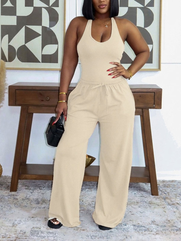 SC Solid Color Tank Top Wide Leg Pants Sport Suit HNIF-SY033