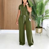 SC Zipper Short Sleeve Top Two Piece Pants Set HNIF-GY326