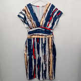 SC Plus Size Print Deep V Neck Midi Dress QMZF-18612