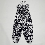 SC Plus Size Print Halterneck Loose Jumpsuit QMZF-1887