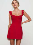 SC Solid Color Mesh Sling Ruched Mini Dress QMZF-18013