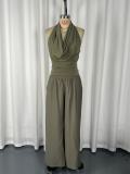SC Solid Color Ruched Backless Top Pants Suit GWDS-260506