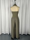 SC Solid Color Ruched Backless Top Pants Suit GWDS-260506
