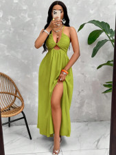 SC Sexy Halterneck Hollow Out Split Maxi Dress HNIF-SY032