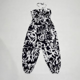 SC Plus Size Print Halterneck Loose Jumpsuit QMZF-1887