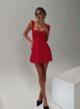 SC Solid Color Mesh Sling Ruched Mini Dress QMZF-18013