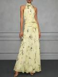 SC Halterneck Print Bow-tie Long Dress GWDS-260511
