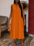 SC Solid Color V Neck Sleeveless Maxi Dress HNIF-TY039