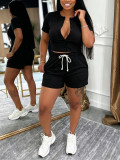 SC Short Sleeve Contrast Color Two Piece Shorts Set HNIF-SY040