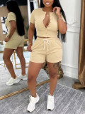 SC Short Sleeve Contrast Color Two Piece Shorts Set HNIF-SY040