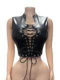 SC Solid Color Leather Bandage Top GFCF-1477