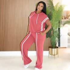 SC Loose Sleeveless Hooded T Shirt Two Piece Pants Set QYMF-MC016