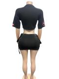 SC Letter Print T Shirt Bandage Short 2 Piece Set GFCF-1487