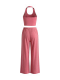 SC Solid Color Tank Top Wide Leg Pants Sport Suit HNIF-SY033