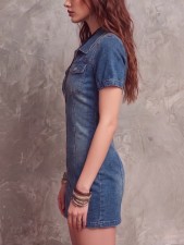 SC Fashion Lapel Zipper Denim Mini Dress GWDS-260402