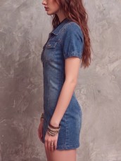 SC Fashion Lapel Zipper Denim Mini Dress GWDS-260402