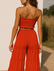 SC Solid Color Wrap Chest Top Wide Leg Pants Suit HNIF-HN311