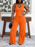 SC Solid Color Tank Top Wide Leg Pants Sport Suit HNIF-SY033