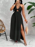 SC Sexy Halterneck Hollow Out Split Maxi Dress HNIF-SY032