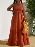 SC Solid Color Ruched Tube Top Maxi Dress HNIF-MC026