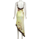SC Sexy Print Backless Irregular Sling Midi Dress XEF-K6D09929A