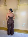SC Polka Dot Print Wrap Chest Top Wide Leg Pants Suit GCNE-75212