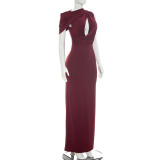SC Solid Color Single Shoulder Hollow Out Maxi Dress GSZM-D26DS216