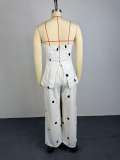 SC Polka Dot Print Wrap Chest Top Wide Leg Pants Suit GCNE-75212