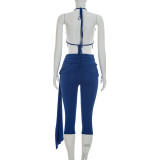 SC Solid Color Halterneck Backless Pants Suit GSZM-C26ST231