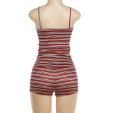 SC Stripe Print Sling Top Two Piece Shorts Set DLSF-K6S10128A
