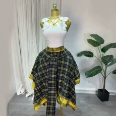 SC High Waist Plaid Print Irregular Half Body Skirt GCNE-75267