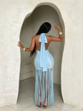 SC Sleeveless Backless Tassel Maxi Dress GHYX-TJY8242