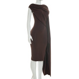 SC Solid Color Sleeveless Irregular Midi Dress GDSF-Q26DS066
