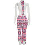 SC Print Backless Tie Up Jumpsuit GDSF-J26JP199