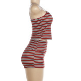 SC Stripe Print Sling Top Two Piece Shorts Set DLSF-K6S10128A