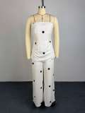 SC Polka Dot Print Wrap Chest Top Wide Leg Pants Suit GCNE-75212