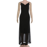 SC V Neck Butterfly Backless Sling Maxi Dress XEF-K6D09083A