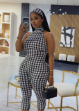 SC Houndstooth Print Tie Up Seventh Jumpsuit WAF-77894