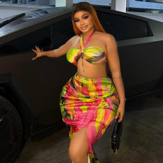 SC Sexy Print Halterneck Two Piece Skirts Set GJYO-JSD711908