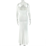SC Solid Color Sleeveless Halterneck Maxi Dress GJYO-JD305537