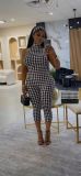 SC Houndstooth Print Tie Up Seventh Jumpsuit WAF-77894