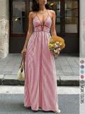 SC Stripe V Neck Sexy Sling Maxi Dress GSRX-857