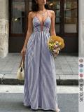 SC Stripe V Neck Sexy Sling Maxi Dress GSRX-857
