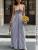 SC Stripe V Neck Sexy Sling Maxi Dress GSRX-857