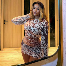 SC Leopard Print Slash Neck Long Sleeve Mini Dress GJYO-JD305518