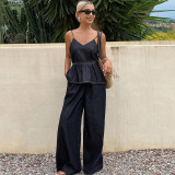SC Fashion Denim Sling Two Piece Pants Set GDAM-218959
