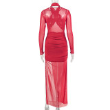 SC Ruched Solid Color Split Maxi Dress GJYO-JD305350