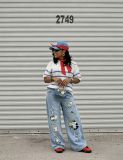 SC Plus Size Cat-Embroidered Multi-Pockets Jeans GYLN-6334